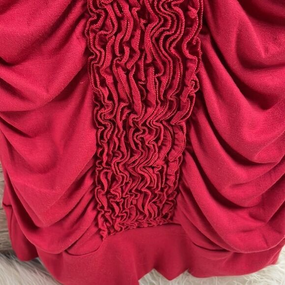 Moa Moa Ruffled Ruched Ladies Short Sleeve Top Blouse Size Large Red - Picture 6 of 6